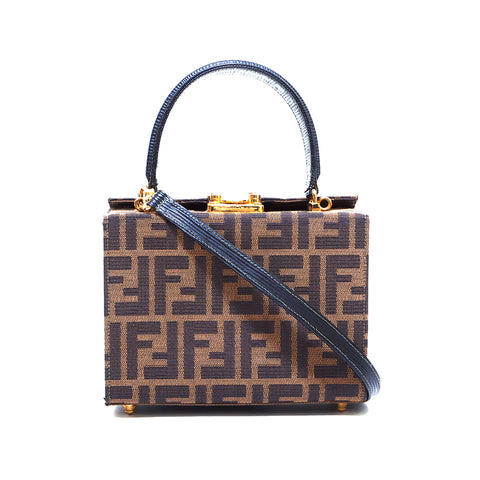 Sac d'épaule de vanité Fendi Zucca Brown WS3724