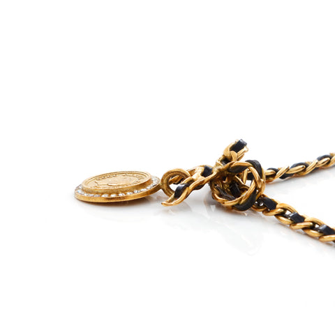 CHANEL medallion rhinestone Necklace gold WS3778