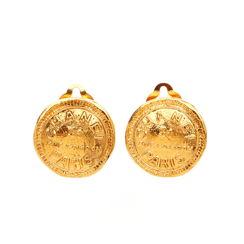 Chanel CHANEL Logo Round 2000 Gold Earrings WS3854