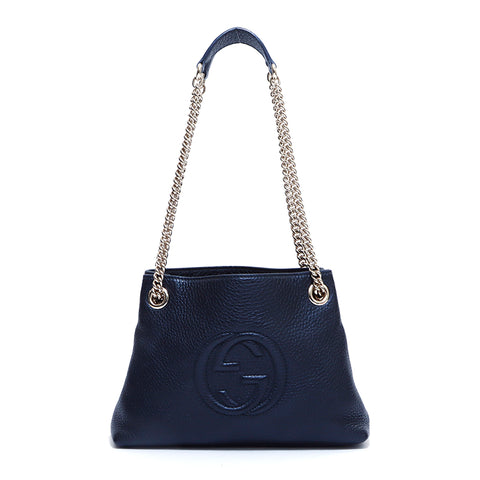 グッチ GUCCI チェーン ソーホー レザー SOHO ロゴ 387043498879 ゴールド金具 ショルダーバッグ VINTAGE 中古 定番 ブラック WS4010