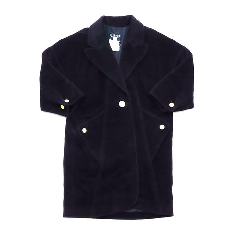 Chanel Chester Coat Vintage verwendete klassische schwarze WS4067