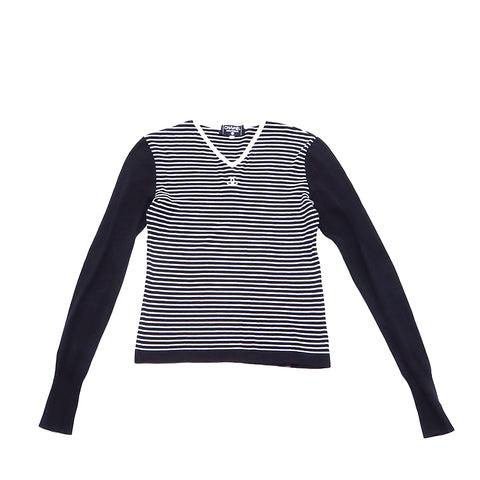 シャネル CHANEL ココマーク ストライプニット サイズ36 長袖Ｔシャツ VINTAGE 中古 定番 ブラックxホワイト WS4073