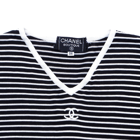 シャネル CHANEL ココマーク ストライプニット サイズ36 長袖Ｔシャツ VINTAGE 中古 定番 ブラックxホワイト WS4073