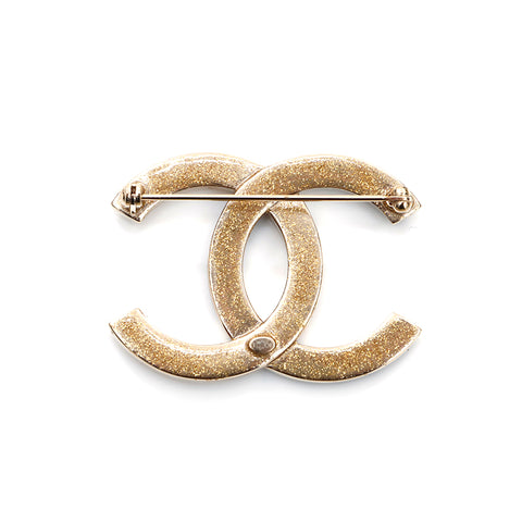 シャネル CHANEL ココマーク ラインストーン 切替 シンプル ワンポイント 2019s ブローチ VINTAGE 中古 定番 ゴールド ブラック ホワイト WS4084