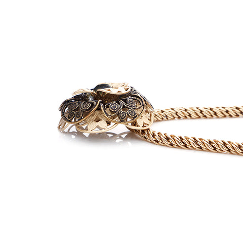 Chanel Camellia 2001 Chain Flower Collier Vintage Utilisé classique 1990S 90S Gold Green WS4093