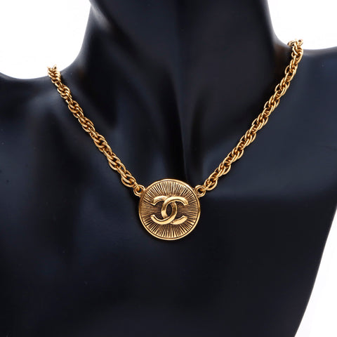 Chanel Coco Mark Chain Rund Circle Round Halskette Gold WS4098