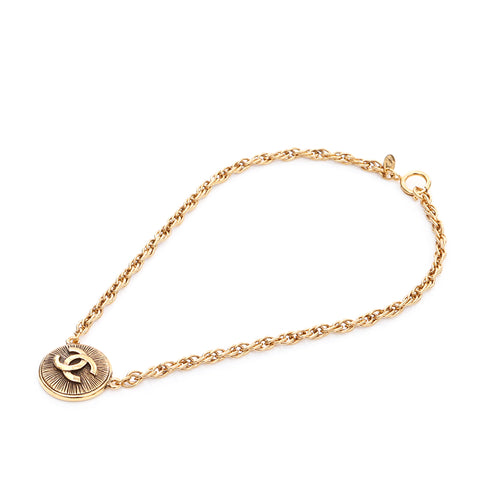 Chanel Coco Mark Chain Rund Circle Round Halskette Gold WS4098