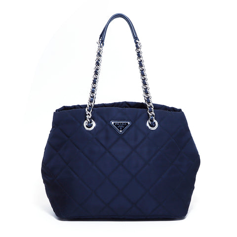 PRADA Saffiano Triangle Quilted Black Simple Silver Metal Fitting Triangle Tag Shoulder Bag Black WS4147