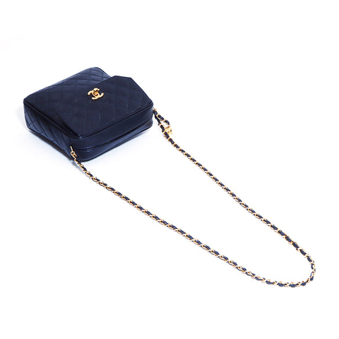 Chanel Coco Mark Matelasse Kaviar Hautverschloss Nr. 2 Quadratketten -Umhängetasche Vintage verwendet klassische 1990er 90er schwarze WS4154