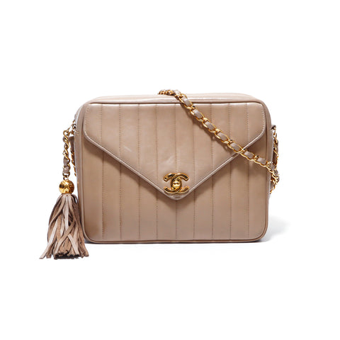 CHANEL Mademoiselle 1992 Shoulder Bag Lambskin Beige WS4211