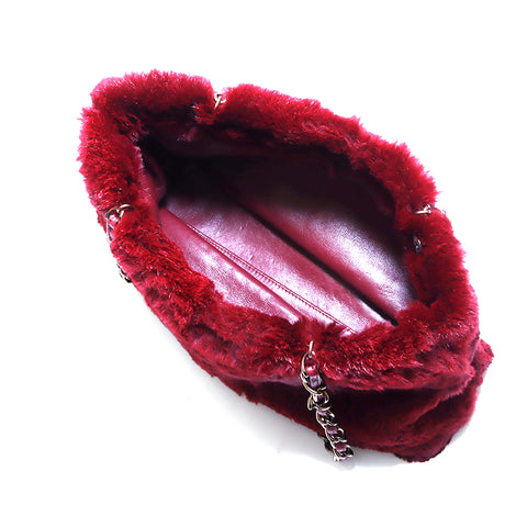 CHANEL Chain Fur Bordeaux 2000 Shoulder Bag fur Bordeaux WS4232