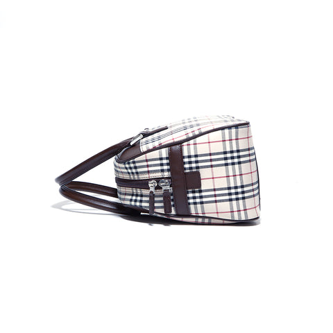 Burberry Nova检查手袋帆布米色X棕色WS4243