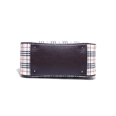 Burberry Nova Check Handtasche Leinwand Beige x Brown WS4243