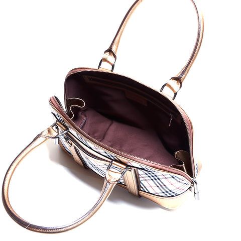 Burberry Nova检查手袋帆布米色X金色WS4246