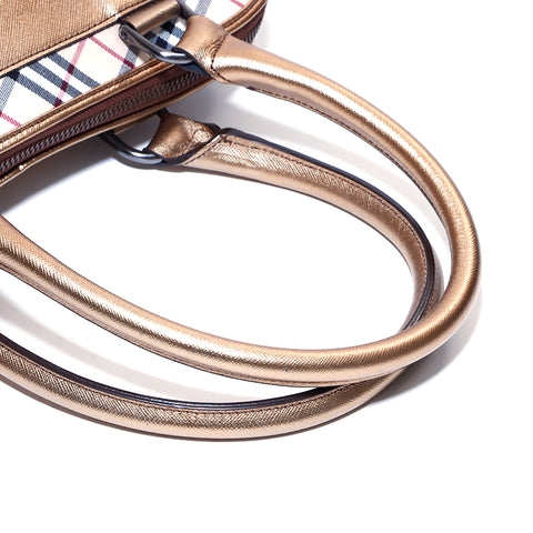 Burberry Nova检查手袋帆布米色X金色WS4246