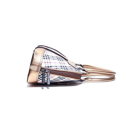 Burberry Nova检查手袋帆布米色X金色WS4246