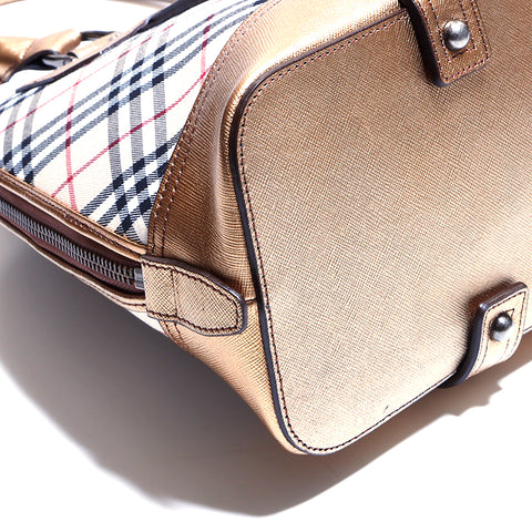 Burberry Nova检查手袋帆布米色X金色WS4246