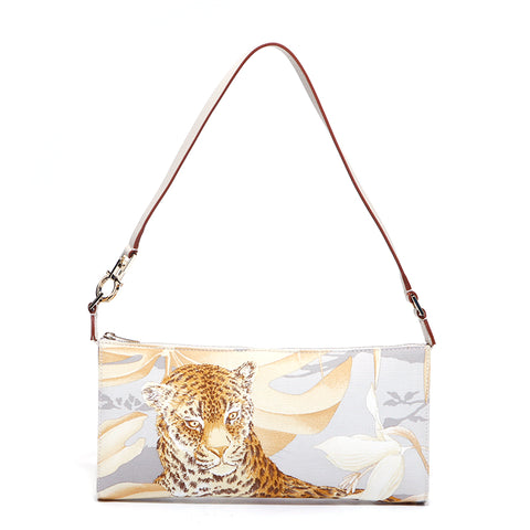 Salvatore Ferragamo Leopard Print Canvas Handtasche Beige WS4262