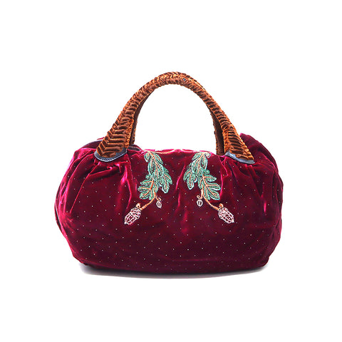 FENDI All-over Rhinestone Handbag Velour Bordeaux WS4325