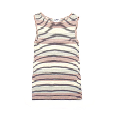 Chanel CHANEL Embroidered Coco Mark Border Knit 98P Tank Top Beige WS4350
