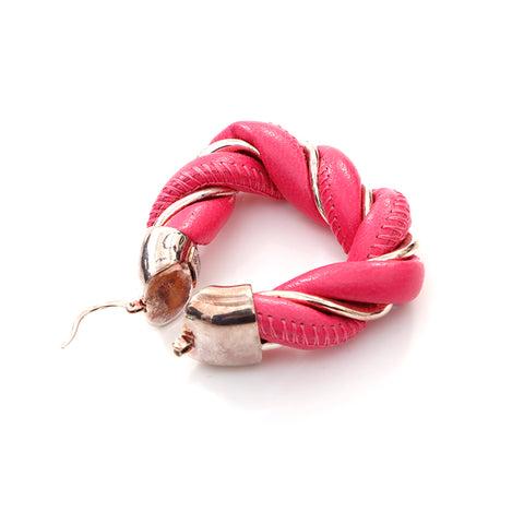 Bottegaveneta皮革925金三角耳环粉红色X金色WS4370