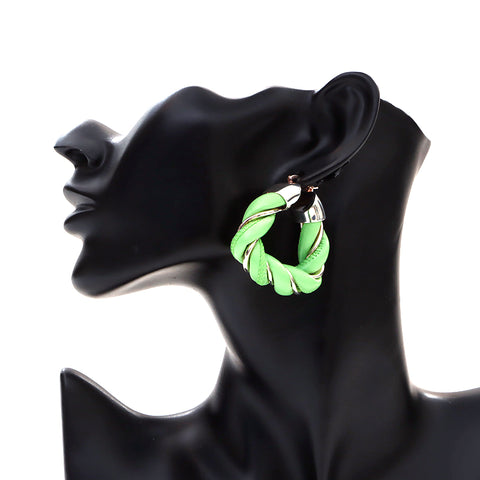 Bottegaveneta皮革925银三角耳环绿色X银色WS4373