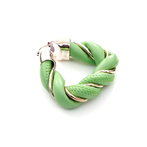 Bottegaveneta皮革925银三角耳环绿色X银色WS4373