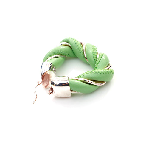 Bottegaveneta皮革925银三角耳环绿色X银色WS4373