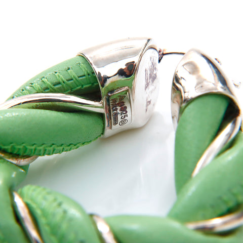 Bottegaveneta皮革925银三角耳环绿色X银色WS4373