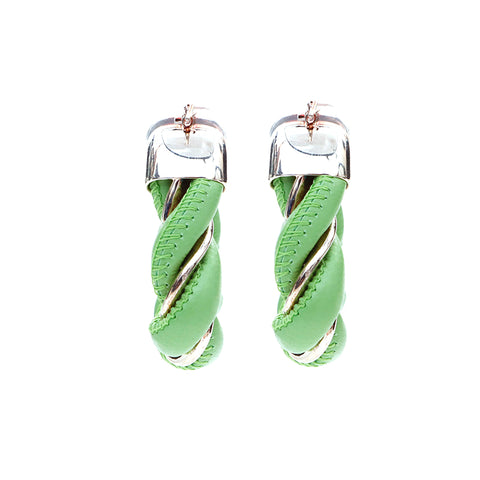 Bottega Veneta Bottegavenneta Leather 925 Triangle argent boucle d'oreille verte x argent WS4375
