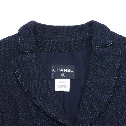 シャネル CHANEL ココボタン ツイード ジャケット VINTAGE 中古 定番 ネイビー WS4391