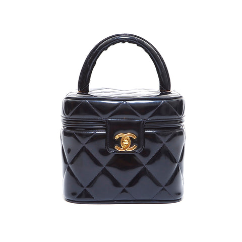 Chanel Chanel Coco Mark Vanity Emel avec Mirror Turnlock Handbag Black WS4411