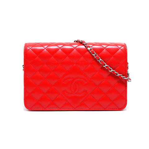 シャネル CHANEL マトラッセ ココマーク チェーンウォレット ショルダーバッグ レザー レッド WS4455