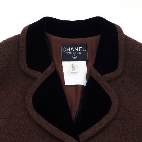 シャネル CHANEL クローバーボタン ベロア コート VINTAGE 中古 定番 ブラウン WS4466