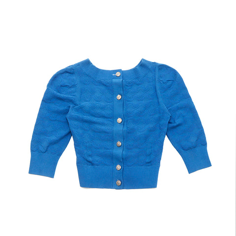 Chanel Knit Coco Button Cardigan VINTAGE Used Classic Blue WS4467