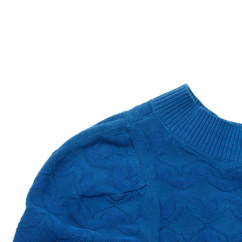 Chanel Knit Coco Button Cardigan VINTAGE Used Classic Blue WS4467