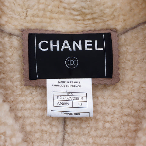 シャネル CHANEL ココボタン ムートン ジャケット ベスト 2点セット 05A ジャケット VINTAGE 中古 定番 ベージュ WS4468