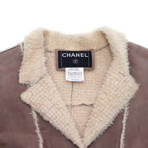 シャネル CHANEL ココボタン ムートン ジャケット ベスト 2点セット 05A ジャケット VINTAGE 中古 定番 ベージュ WS4468