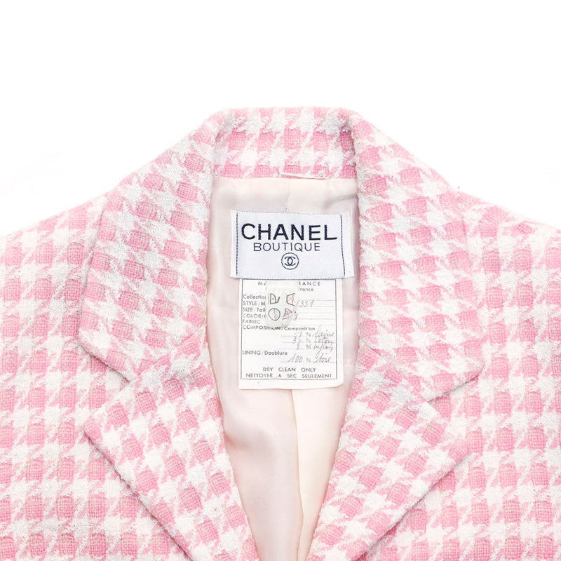 シャネルジャケット シャネル CHANEL 千鳥格子 ツイード ジャケット ピンク×ホワイト
