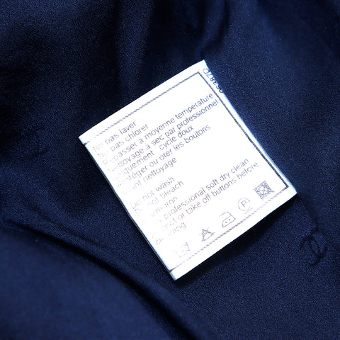 Chanel Coco Mark Button Long Jacket Jacket Suit Jupe Fabriqué en 1997 Taille38 Suit en soie en laine Navy WS4493