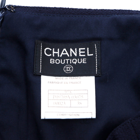 Chanel Coco Mark Button Long Jacket Suit Set-Up Skirt Made in 1997 Size38 Wool Silk Suit Navy WS4493