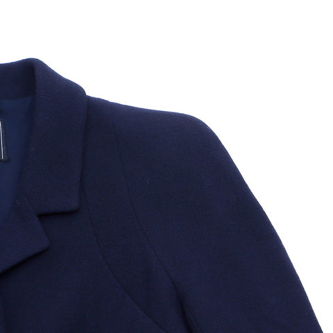 Chanel Coco Mark Button Long Jacket Jacket Suit Jupe Fabriqué en 1997 Taille38 Suit en soie en laine Navy WS4493