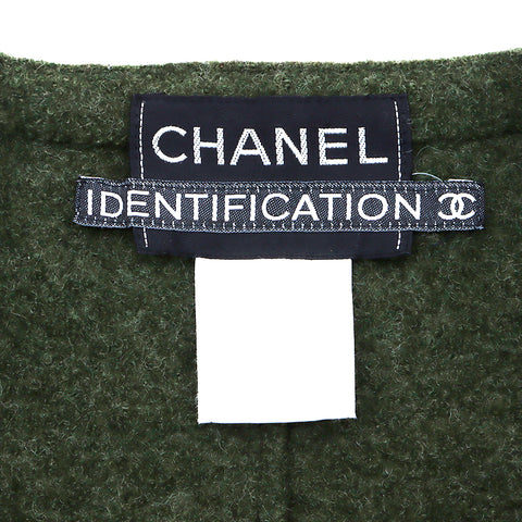 シャネル CHANEL IDENTIFICATION ジップアップ ジャケット ショート丈 ウール Size38 1999年製 ノーカラージャケット グリーン WS4496