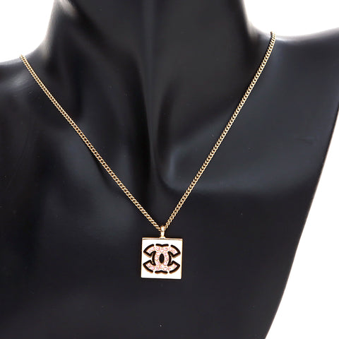 Chanel Coco Mark Rhinestone 2002 Necklace GP Gold WS4542