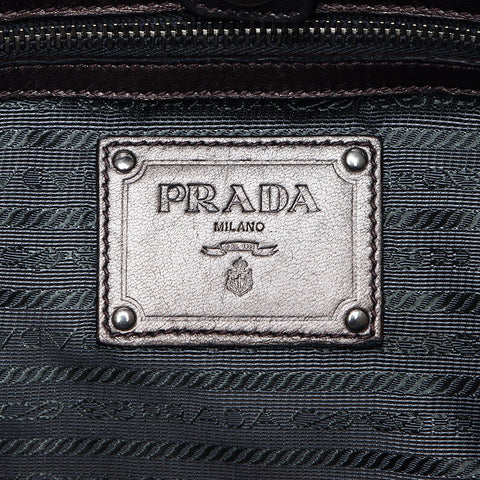 PRADA Nylon Leather Chain Silver Metal Fittings Leather Grey WS4583