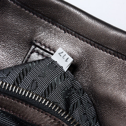 PRADA Nylon Leather Chain Silver Metal Tote Bag leather gray WS4583