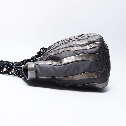 PRADA Nylon Leather Chain Silver Metal Tote Bag leather gray WS4583