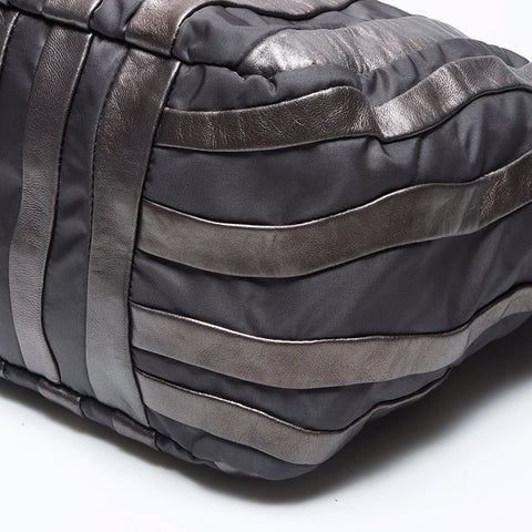 PRADA Nylon Leather Chain Silver Metal Tote Bag leather gray WS4583