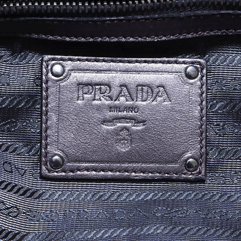 PRADA Nylon Leather Chain Silver Metal Fittings Leather Grey WS4583