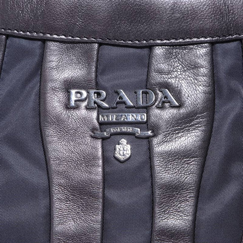 プラダ PRADA ナイロン レザーチェーン シルバー金具 トートバッグ レザー グレー WS4583